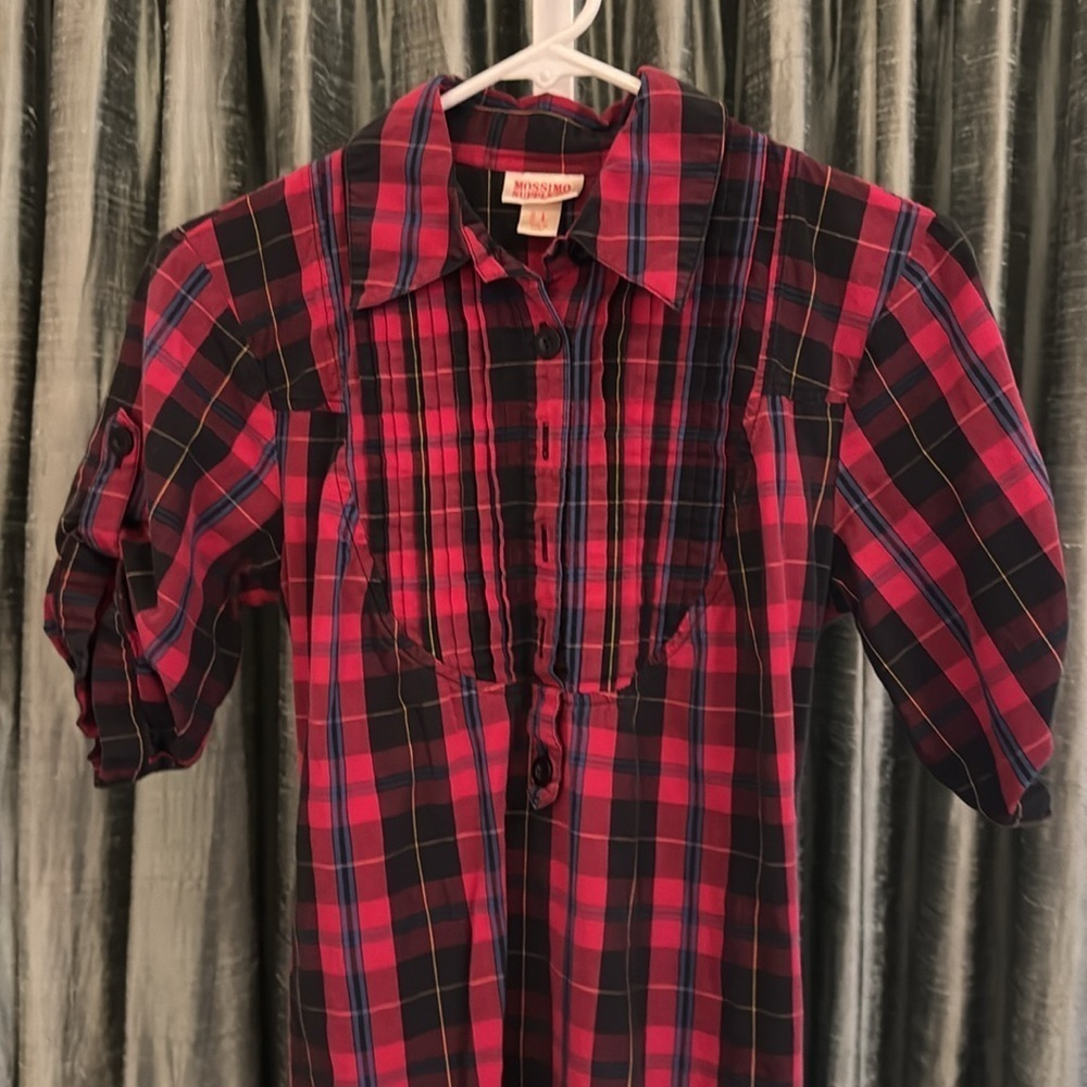 Mossimo Supply Co. Plaid Res/Blue Mini Dress EUC Size Large - Picture 2 of 5